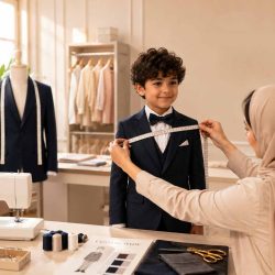 اندازه‌گیری کودک برای دوخت سفارشی لباس مجلسی پسرانه وی‌استایل